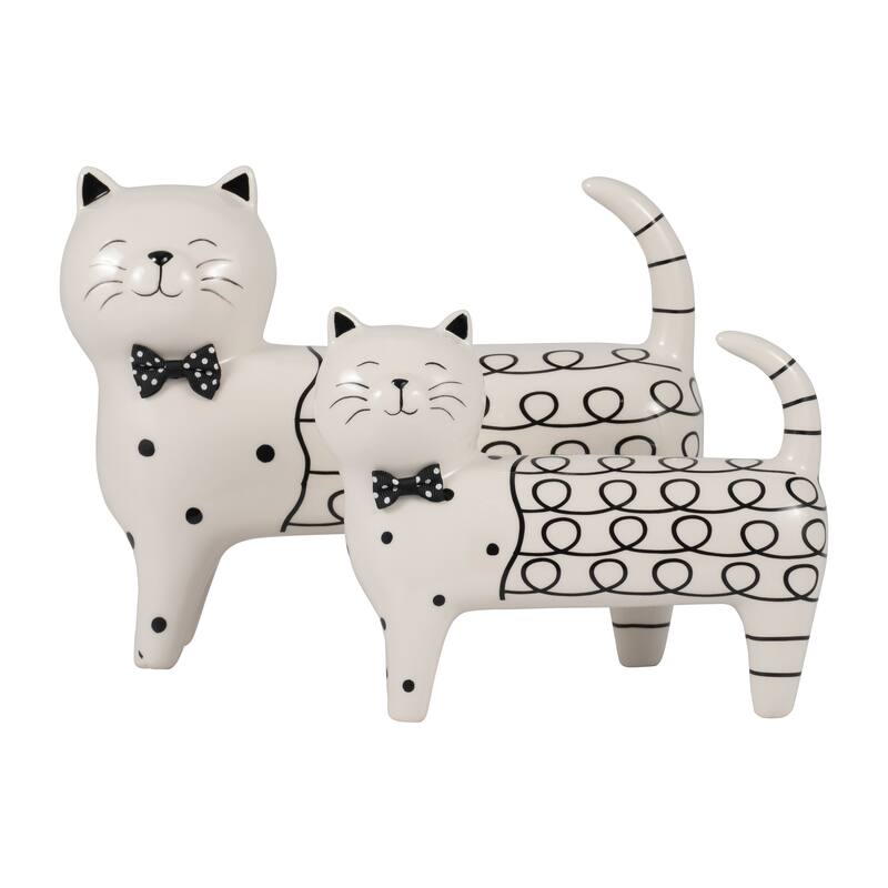 Sagebrook Home Ceramic White Novelty Swirls Cat, Accent Piece Sculpture Home Decor Collectible
