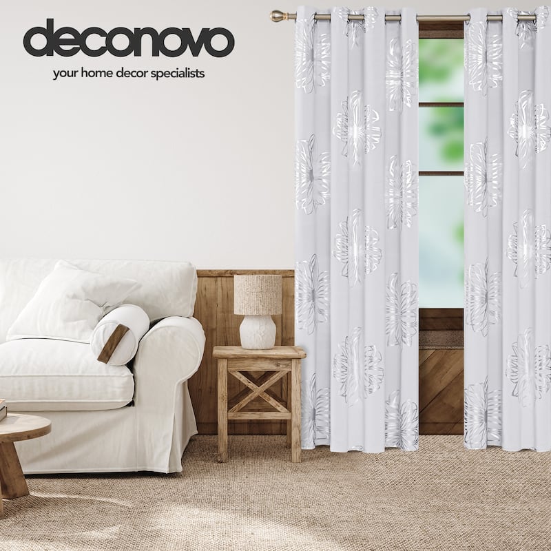 Deconovo Silver Floral Thermal Insulated Curtain Panel Pair(2 Panel)
