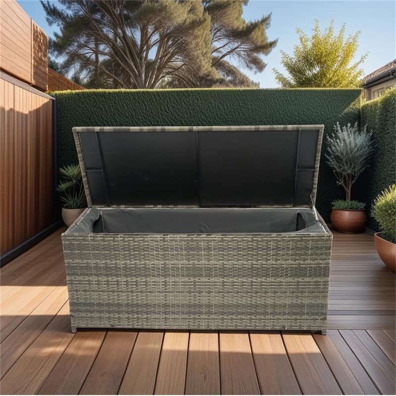 113 Gallon Wicker Patio Deck Boxes with Lid, Outdoor Cushion Storage
