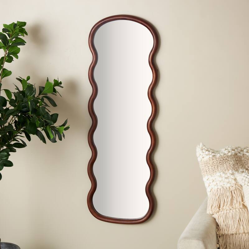 Wood Abstract Handmade Wavy Wall Mirror - Dark Brown - Roche River Decor