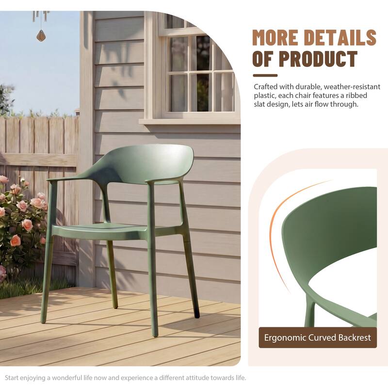 Outdoor Stackable Plastic Chairs Dining Chair Set 4-Piece Lightweight Curved Backrest Armchair