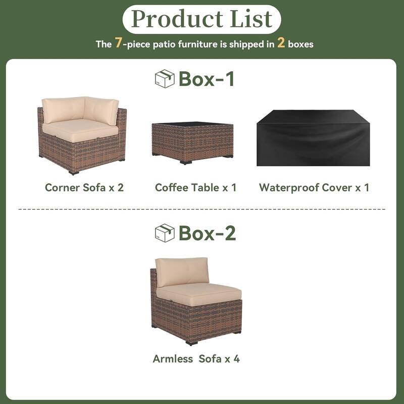7PCS/8PCS Wicker Rattan Outdoor Sectional Sofa Set with Coffee Table and Thickened Cushions