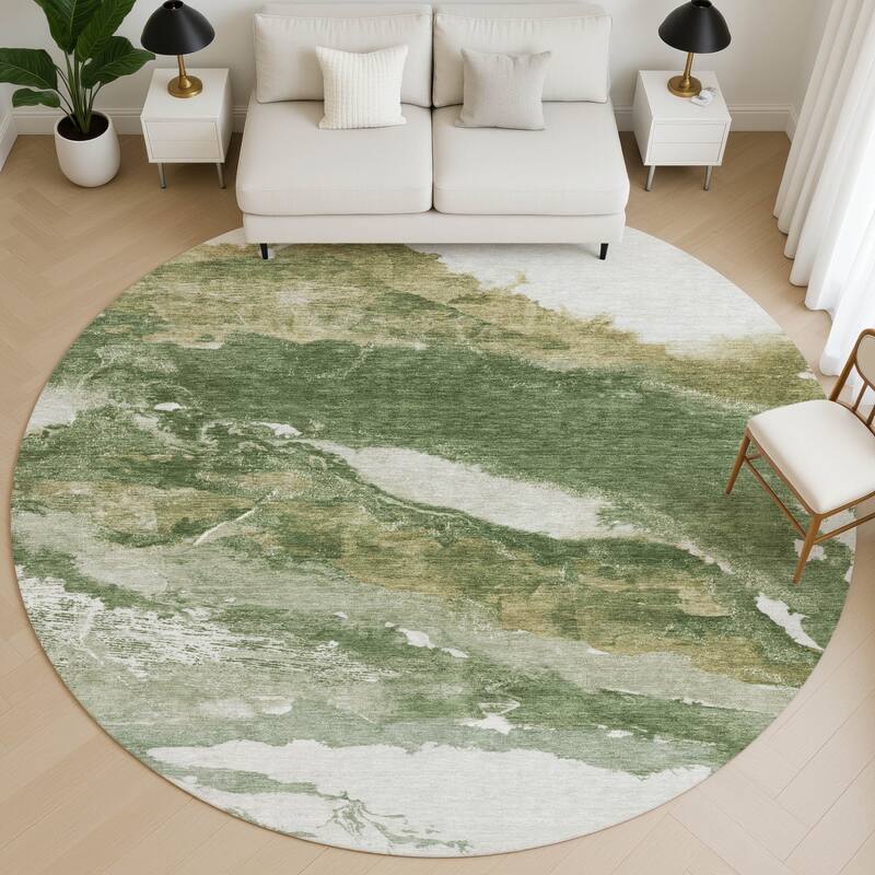 Premium Washable Super Soft Abstract Ranier Mayfield Rug - Green - 8' x 8'