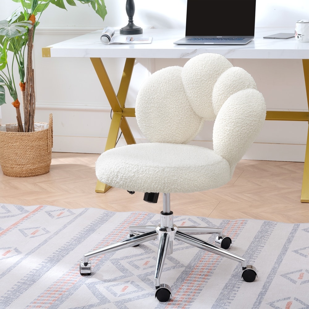 Criss Cross Chair with Wheels, Teddy Fabric Home Office Chair, 360°Swivel Height Adjustable Swivel Vanity Chair