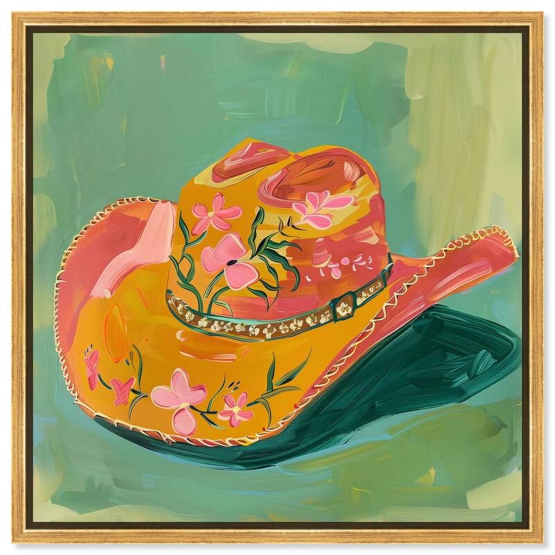 Wildflower Cowboy Hat Canvas by Art Remedy - Gold - 12" x 12"