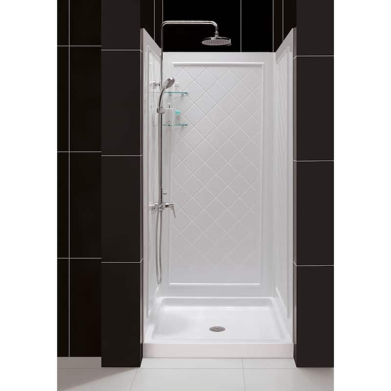 DreamLine 32 in. D x 32 in. W x 76 3/4 in. H Single Threshold Shower Base and Acrylic Backwall Kit - 32" x 32"