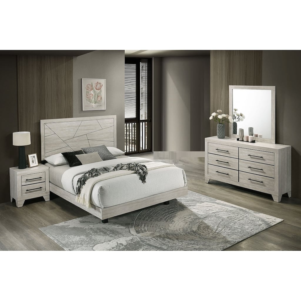 Bedroom Set 4pc Light Grey Finishing Contemporary Bed with Nightstand Dresser Mirror