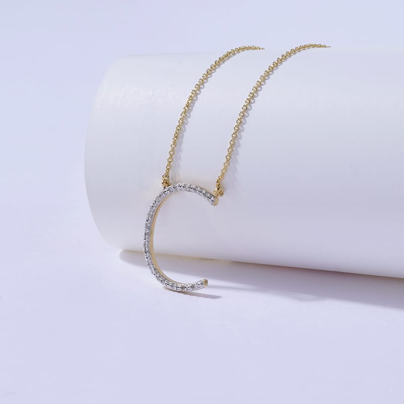 1/20ct TDW Diamond Classic Initial Pendant Necklace in Silver for Women - C - Yellow