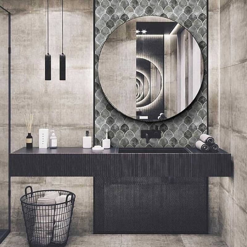 Seashell 12x13 Grey Frosted Glass Fish Scale Mosaic Tile - Wall, Backsplash
