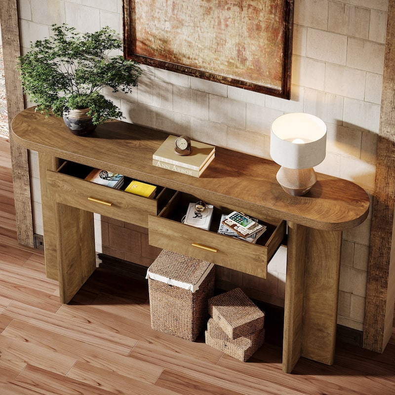 Console Table with Drawers, Entryway Storage Table, Living Room Hallway Entrance Accent Sofa Behind Table