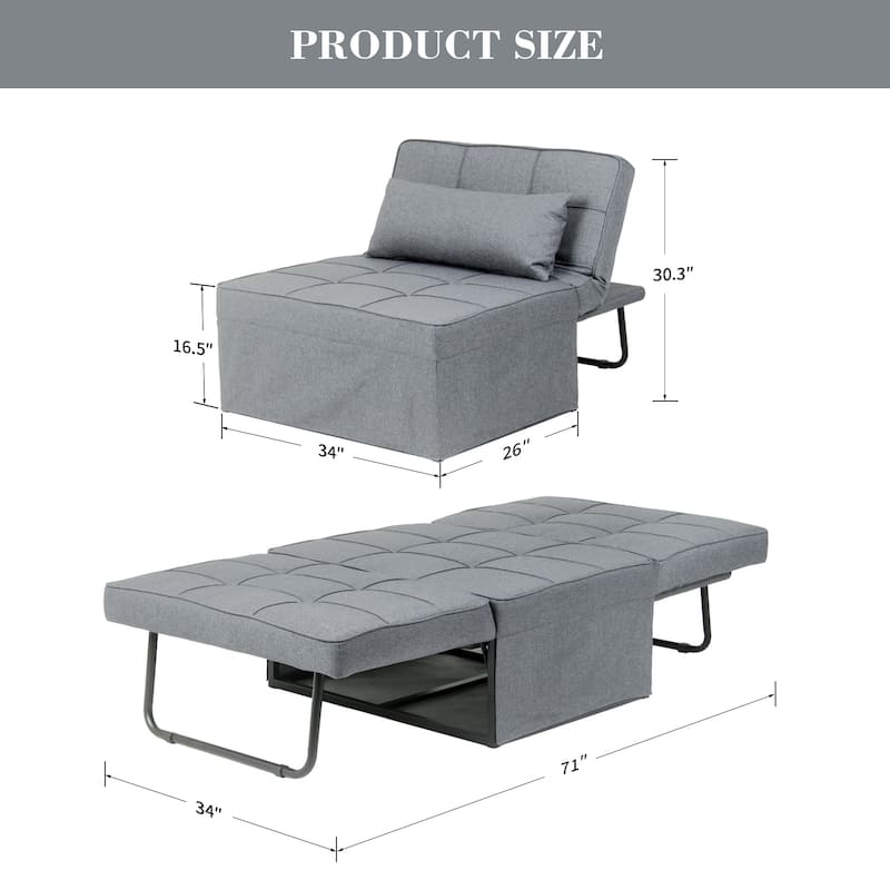 Ainfox Adjustable Sofa Chair Sleeper Sofa Bed Ottoman Couch with Metal Frame