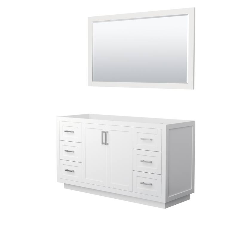 Miranda Bathroom Vanity Cabinet, 58-Inch Mirror - 60-Inch Single - White, Brushed Nickel Trim, No Top