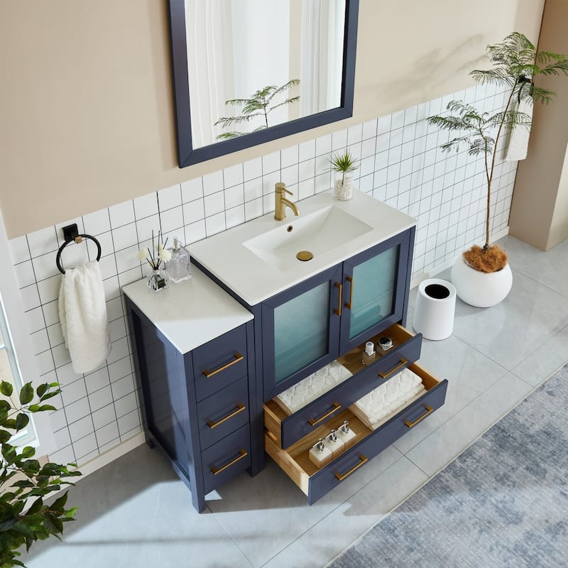 Vanity Art 48-Inch Single Sink Bathroom Vanity Set 5 Dove-Tailed Drawers 2 Cabinets 1 Shelf Soft-Closing Doors with Free Mirror