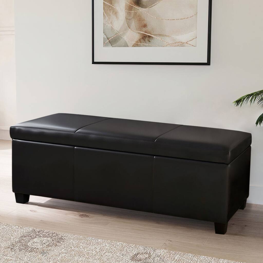 Belleze 47" Long Rectangular Upholstered Storage Ottoman Bench, Black
