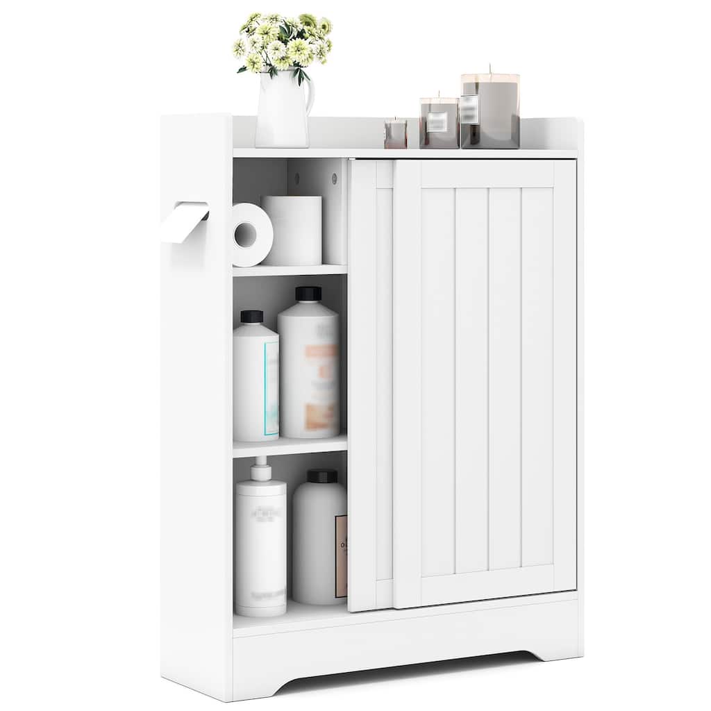 Gymax Bathroom Floor Cabinet w/2 Sliding Doors & Adjustable Shelves