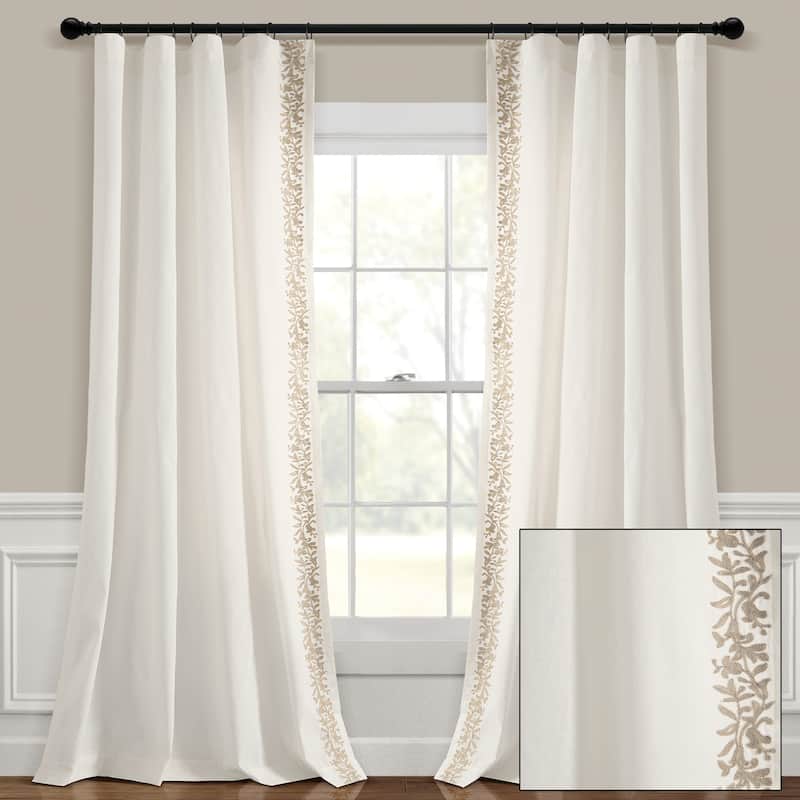 Lush Decor Luxury Modern Flower Linen Like Embroidery Border Window Curtain Panel Single - Off White/Neutral - 84" x 52"