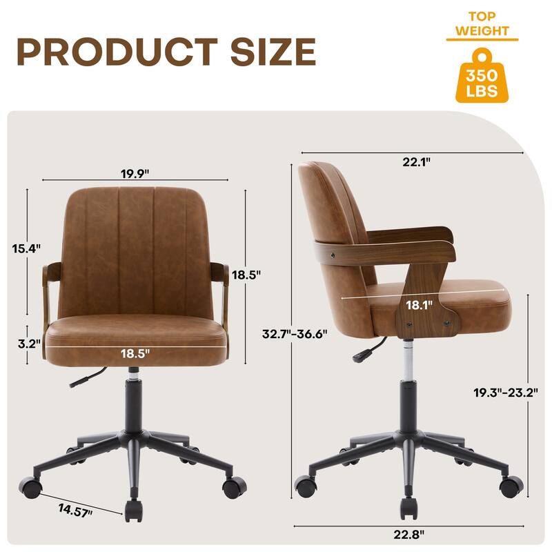 Swivel Home Office Chair Adjustable Height Desk Chair with Wheels and Armrests - 32.7"-36.6"H x 19.9"W x 22.8"D