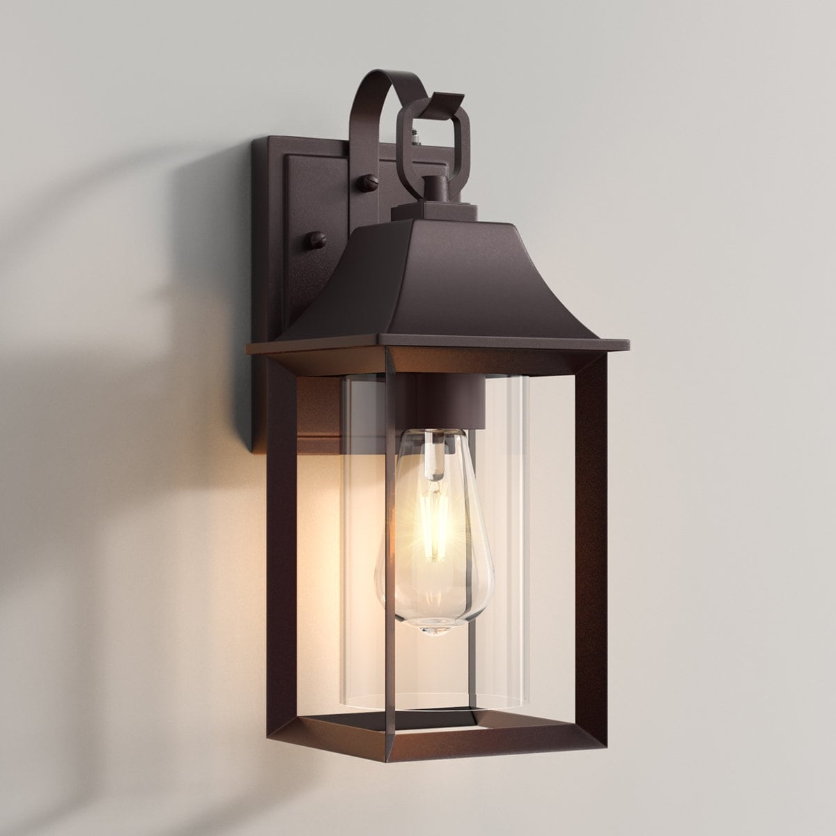 Maxax Light 13.78''H Black Iron ETL Outdoor Wall Lantern with Dusk to Dawn - 14" H x 6" W x 7" D