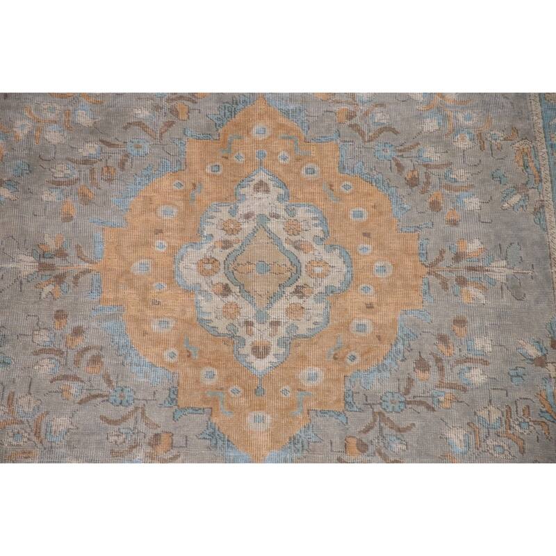 Hand Knotted Oriental 100% Wool Carpet Traditional Medallion Greys & Charcoal Tabriz Area Rug - 9' 9'' X 6' 7''