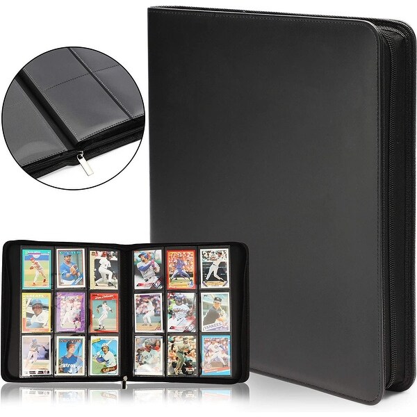MTG and Other TCG Yugioh Expandable,400 Double Sided Pocket Album Compatible for Amiibo 4 Pocket, Black CLOVERCAT Waterproof 4 Pocket Trading Card Binder,Storage Book with 3 Rings 