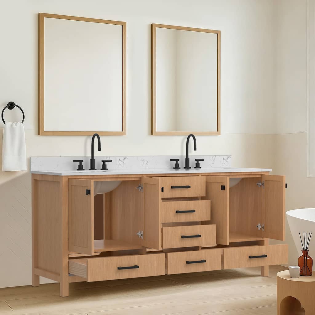 60 inch Solid Wood Freestanding Bath Vanity Engineered Countertop Undermount Rectangular Ceramic Sink - 72 inch