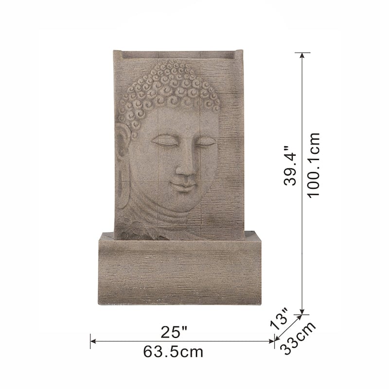 25x13x39" High Sandstone Buddha Fountain, Indoor Outdoor Water Fountain with Light - Tan