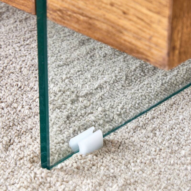 31.4 Inch Modern Two-Tier Square Coffee Table - An Elegant Combination of Clear Glass and Natural Wood Texture Sticker I