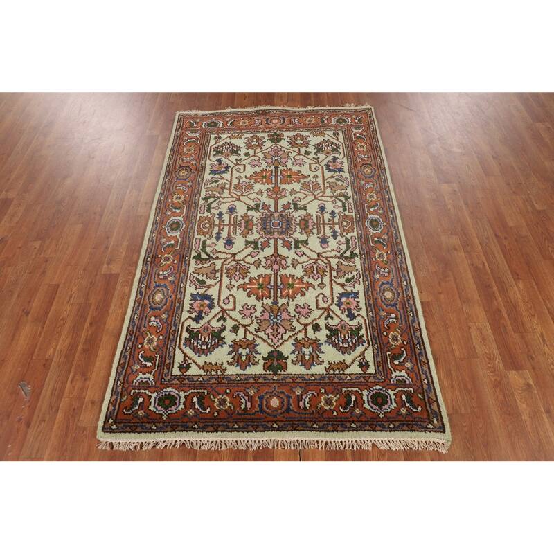 Light Green Heriz Serapi Indian Accent Rug Handmade Wool Carpet - 3'10" X 6'3"