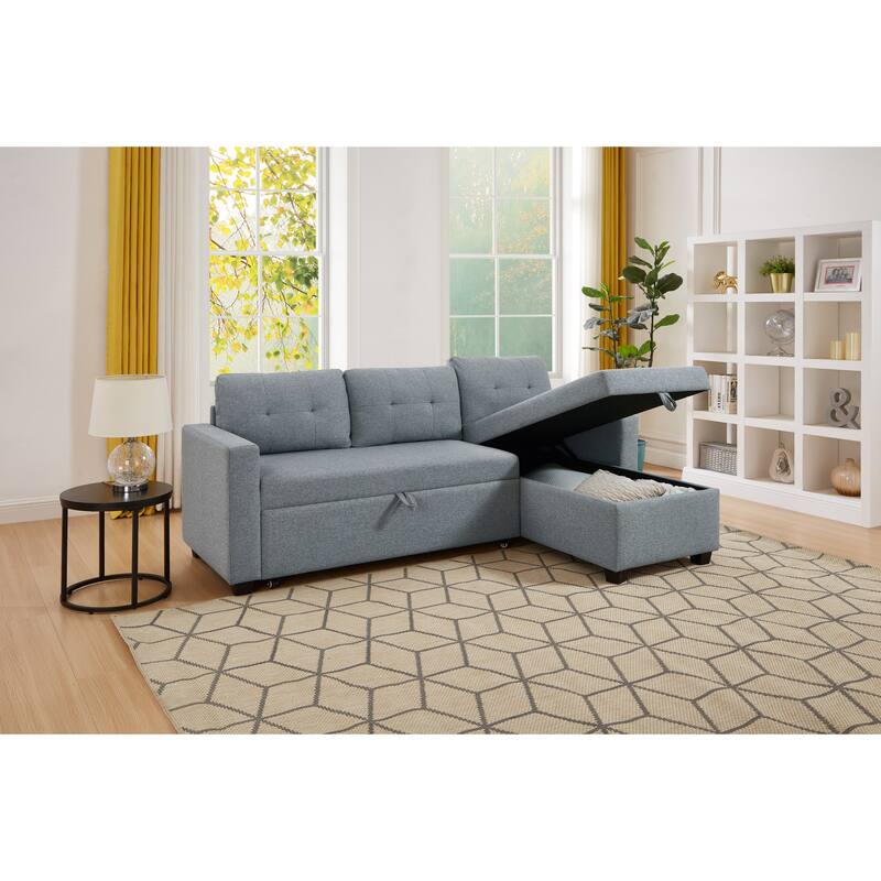 GDFStudio - Ethan Modern Pull-Out Sectional Sofa with Storage Chaise and Reversible Layout