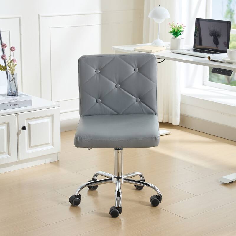 Javlergo Armless Office Desk Chair, PU Leather Mid-Back Adjustable Height 360° Rolling Swivel for Home Office Work