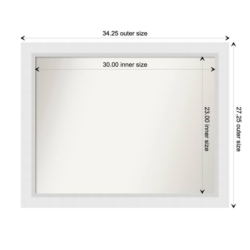 Blanco White Framed Non-Beveled Custom Wall Mirror, Bathroom Vanity Mirror - Outer Size: 34.25 x 27.25