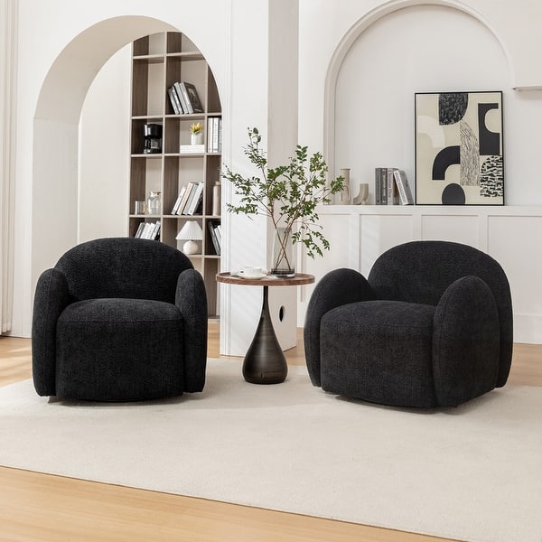SEYNAR Modern Glam Boucle Upholstered Swivel Accent Armchair, 360 Degree Swivel Barrel Chair Set of 2 for Living Room - Black