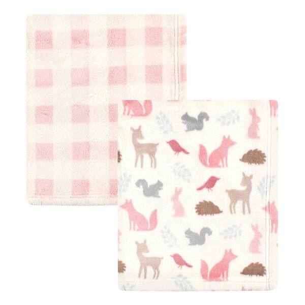 slide 1 of 1, Hudson Baby Infant Girl Cozy Plush Luxury Blankets 2pk, Woodland Silhouette, One Size - Woodland Silhouette - One Size One Size - Woodland Silhouette