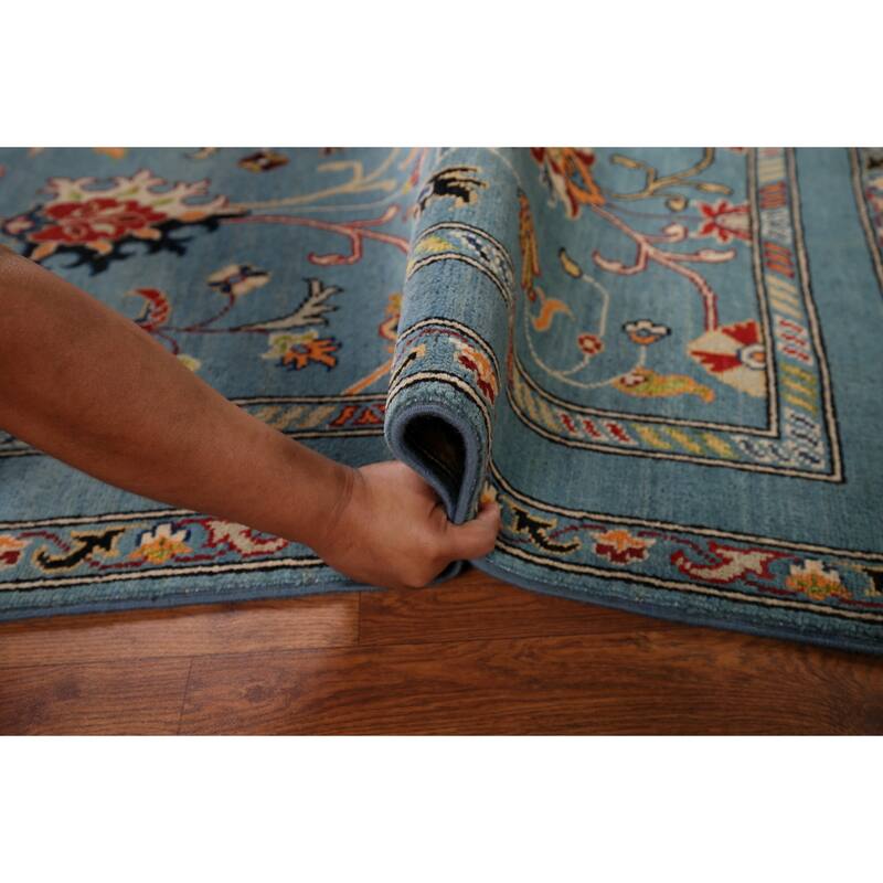 Light Blue Floral Oushak Oriental Accent Rug Handmade Wool Carpet - 3'3" x 5'0"