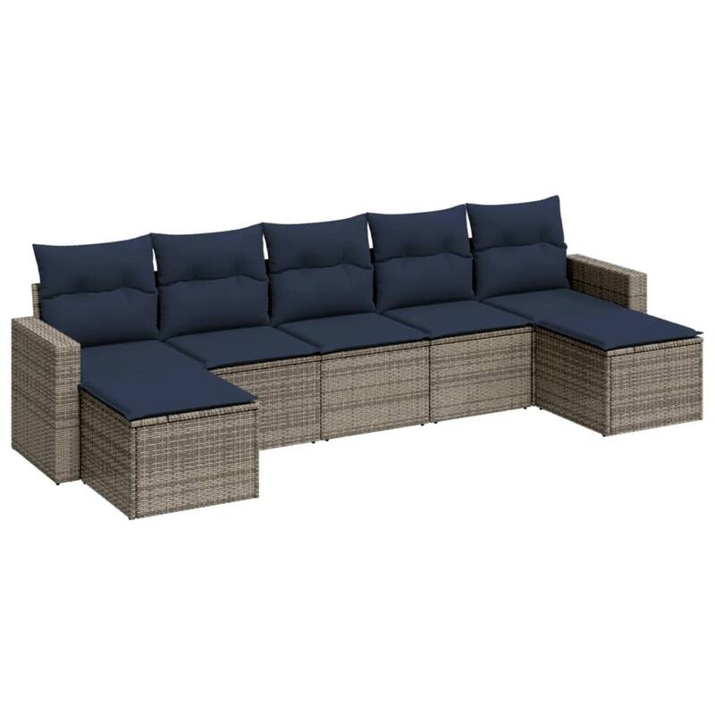 vidaXL Patio Sofa Set with Cushions Outdoor Conversation Furniture Poly Rattan - 25.8" x 24.4" x 27.2" - Beige and gray without table