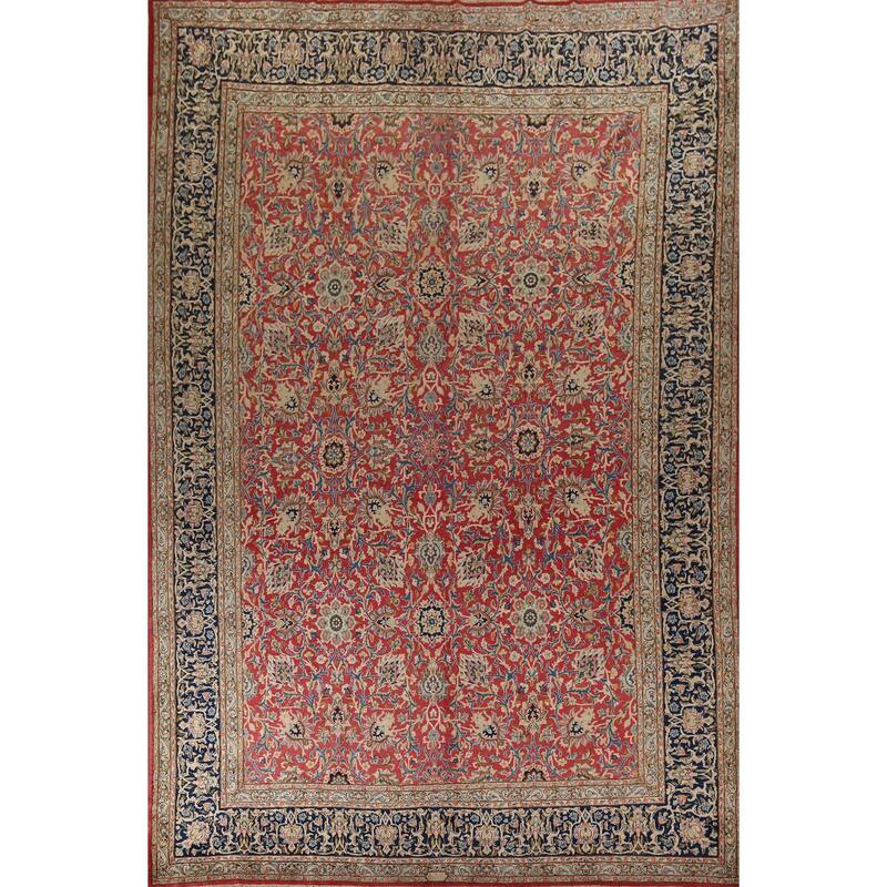 Vegetable Dye Kerman Large Vintage Persian Rug Handmade Wool Carpet - 9'9" x 13'9"