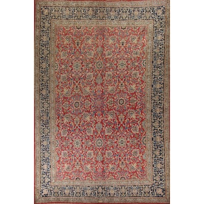 Vegetable Dye Kerman Large Vintage Persian Rug Handmade Wool Carpet - 9'9" x 13'9"