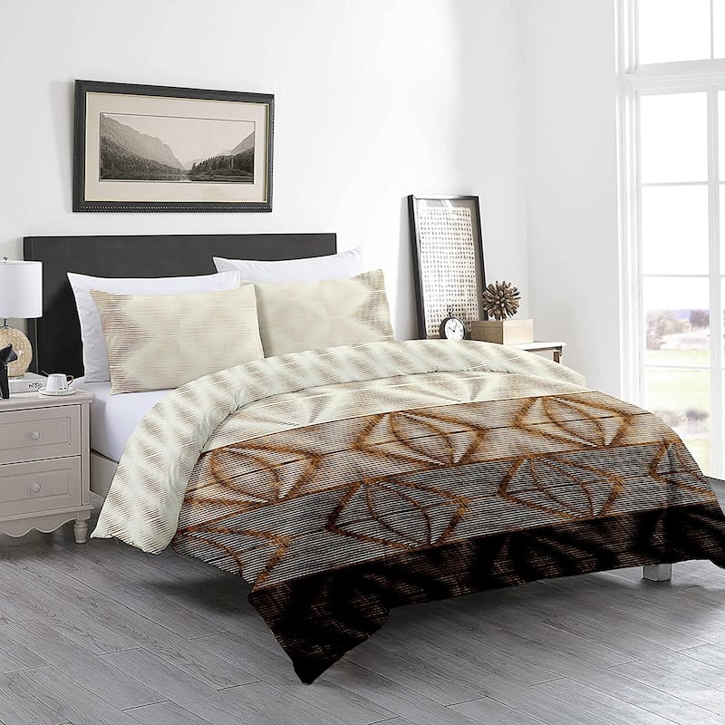 Delara GOTS Certified 100% Organic Cotton Aztec Reversible Print Duvet Cover and Sham Set of 2, Beige/Brown