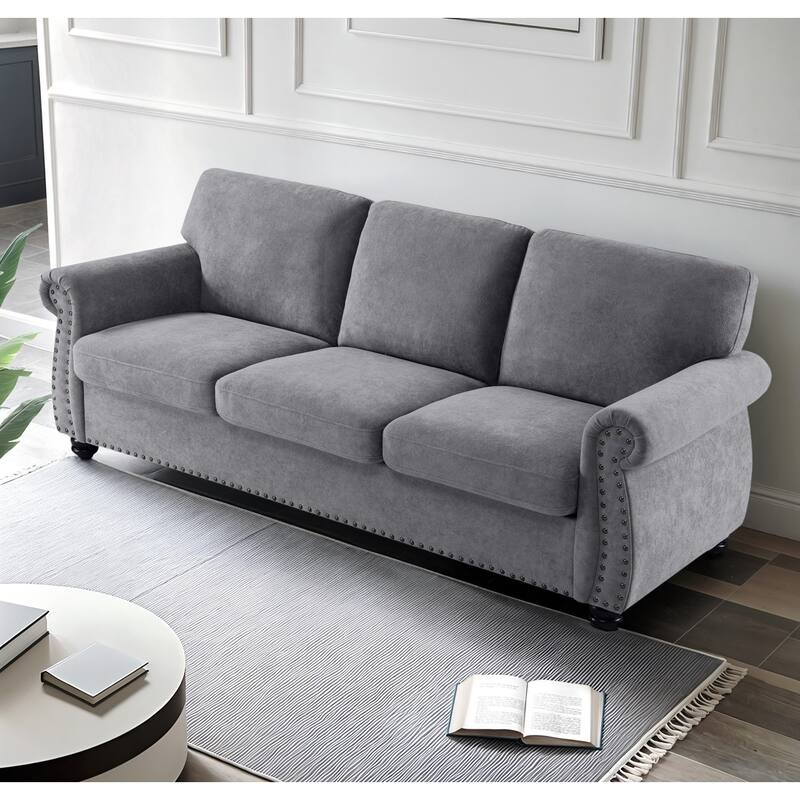 Soft Velvet 3 Seater Sofa with High-Density Foam, Grey