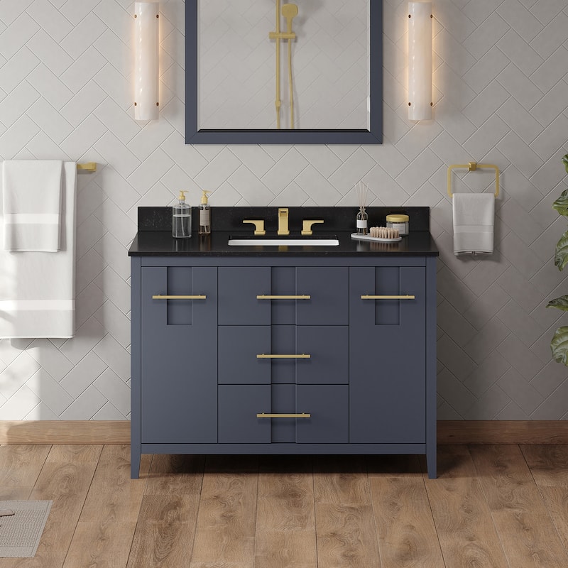 Jeffrey Alexander VKITKAT48R-GRANITE Katara 48" Free Standing Vanity - Blue Steel / Black - Steel Finish