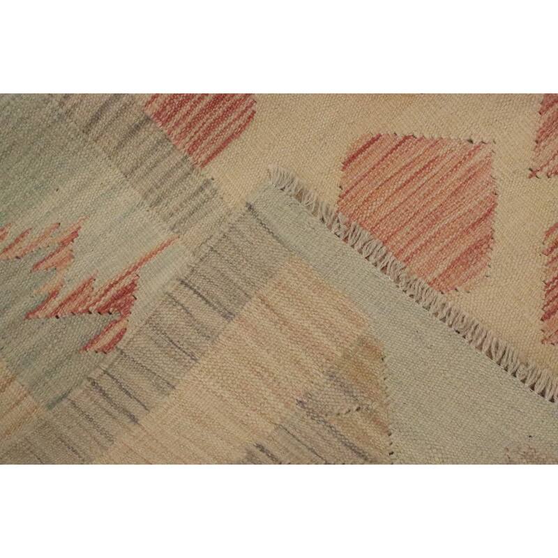 Hand Woven Oriental 100% Wool Carpet Southwestern Tribal Beige & Ivories Kilim Area Rug - 9' 7'' X 6' 10''