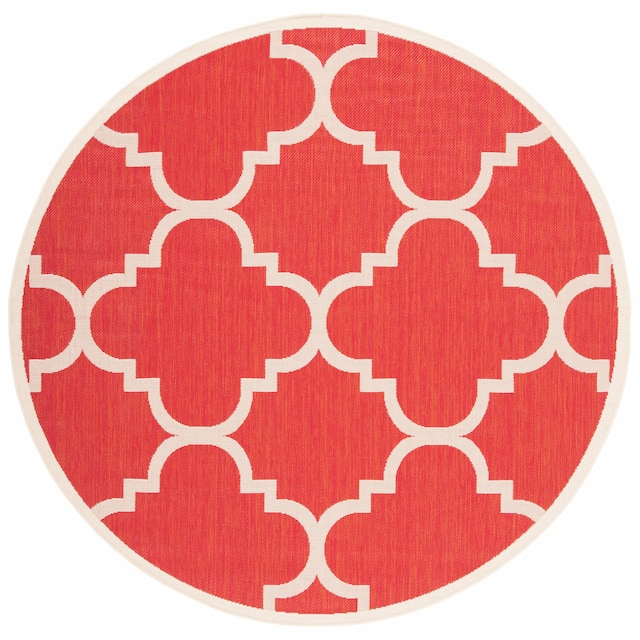 SAFAVIEH Courtyard Maryanne Indoor/ Outdoor Waterproof Patio Backyard Rug - 5'3" x 5'3" Round - Red