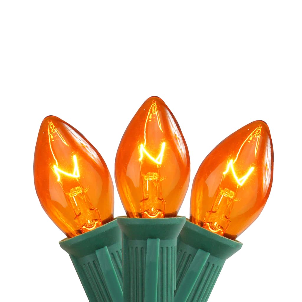 25-Count Transparent Orange C7 Christmas Lights 24ft Green Wire - 24'