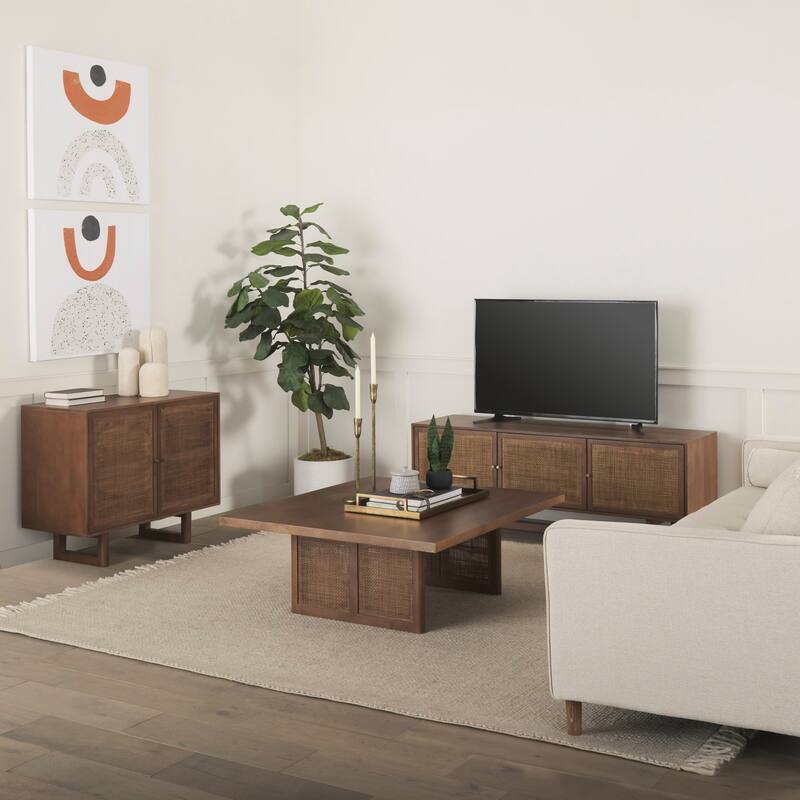 Grier Medium Brown Solid Wood w/ Cane Doors Accent Cabinet