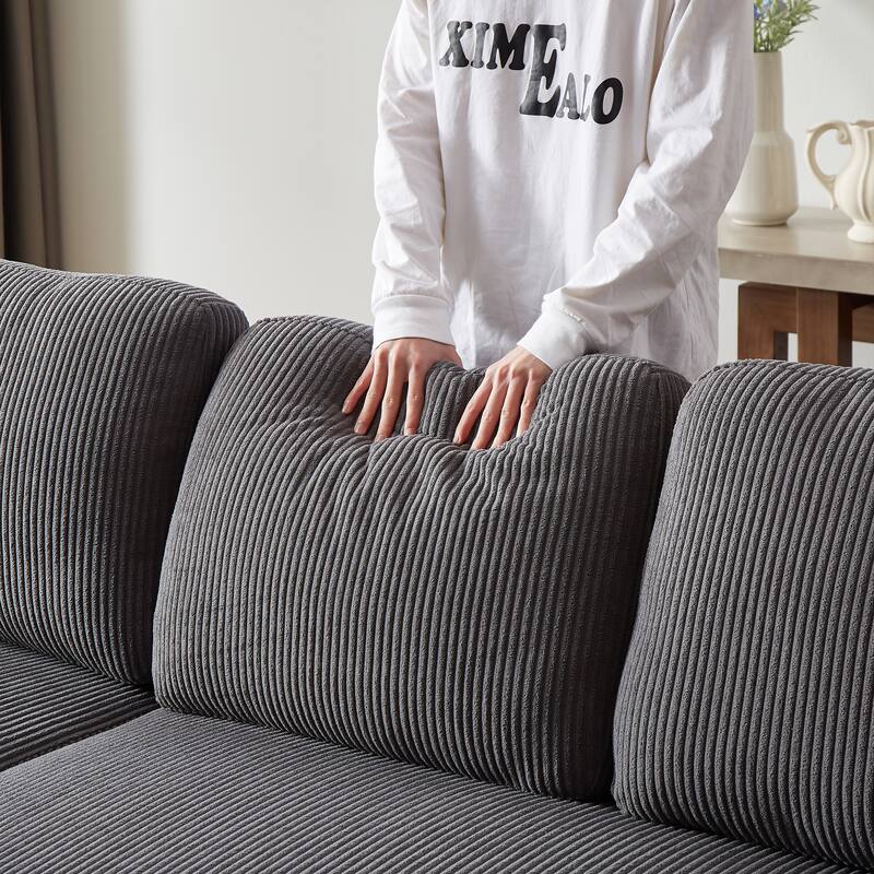 78.5" Corduroy L-Shaped Convertible Sofa Bed with Reversible Design, Pull-Out Sleeper & Storage Ottoman