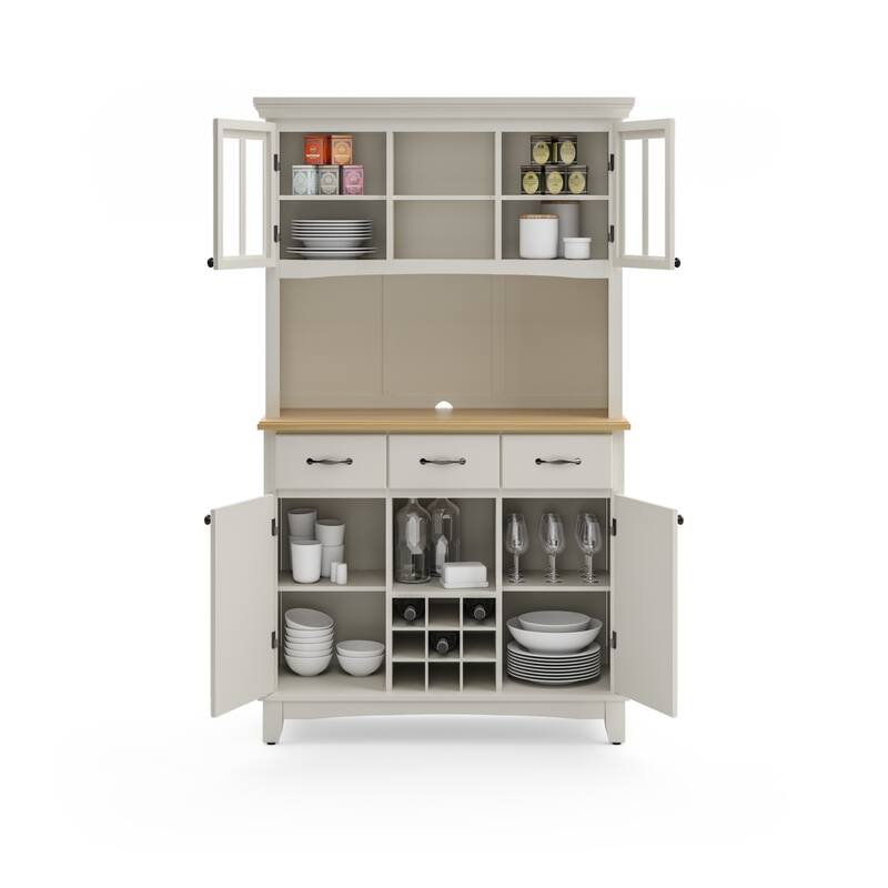 Homestyles Buffet of Buffets Off-White Server with Hutch & Wood Top