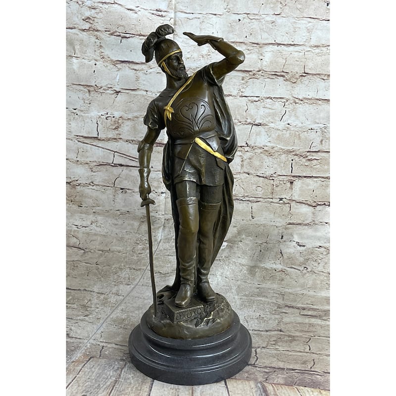 Italian Renaissance Warrior Knight Bronze Statue Sculpture Figure Gold Patina 15 Inches X 7 Inches
