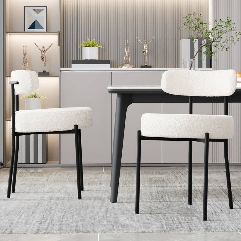 XINMICS Upholstered Boucle Dining Chairs with Black Metal Legs