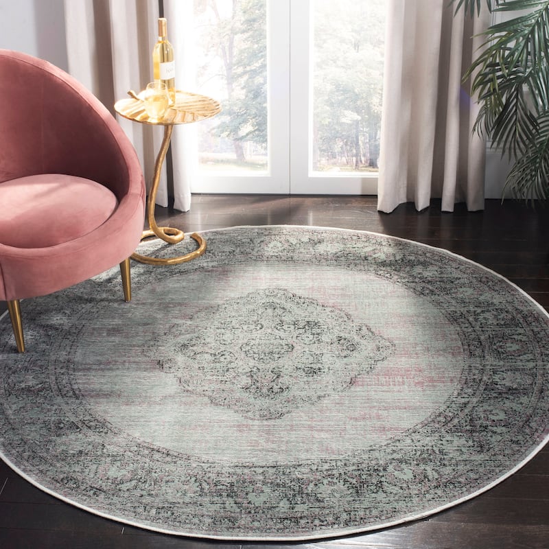 SAFAVIEH Vintage Distressed Boho Lucie Oriental Area Rug - 6' Round - Light Blue