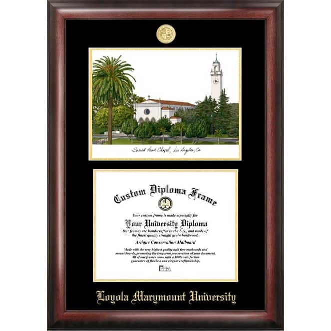 Loyola Marymount 11w x 8.5h Gold Embossed Diploma Frame with Campus Images Lithograph